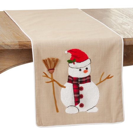 SARO LIFESTYLE SARO  16 x 72 in. Oblong Natural Embroidered Snowman Design Table Runner 9162.N1672B